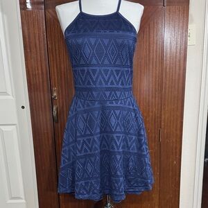 Blue Laser cut fit and flair dress